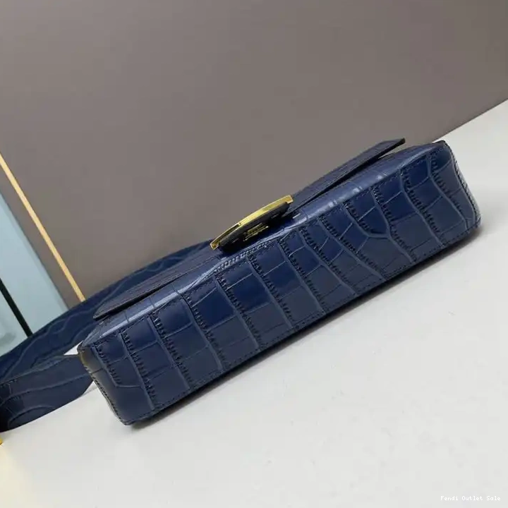 Cheap Leather Bag In Fendi Blue Medium Crocodile Baguette 0612